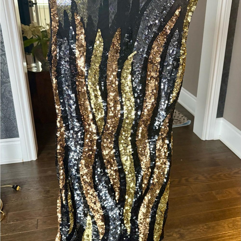 Just Cavalli Black and Gold Sequin Mini Dress